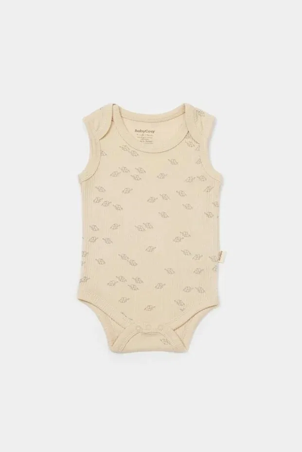 Детское боди-комбинезон с принтом Organic modal elephant printed 2-piece strap badi Babycosy, Stone-Orange — фото 4
