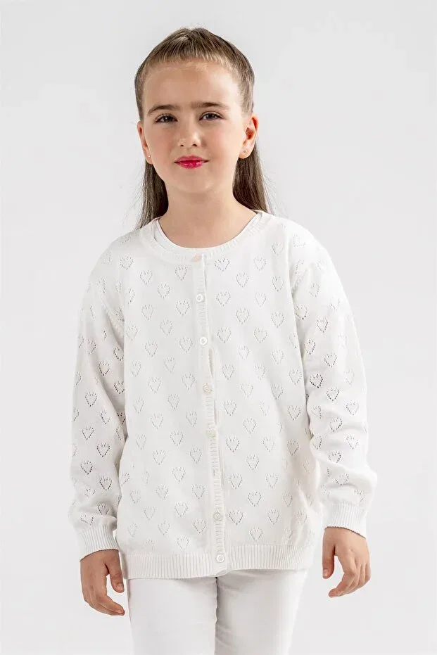 Детский кардиган с ажурным узором Minora, Bone