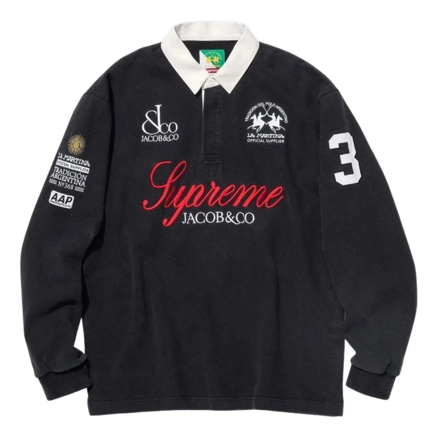 Мужская футболка с принтом Supreme x La Martina SS26 Rugby, черный