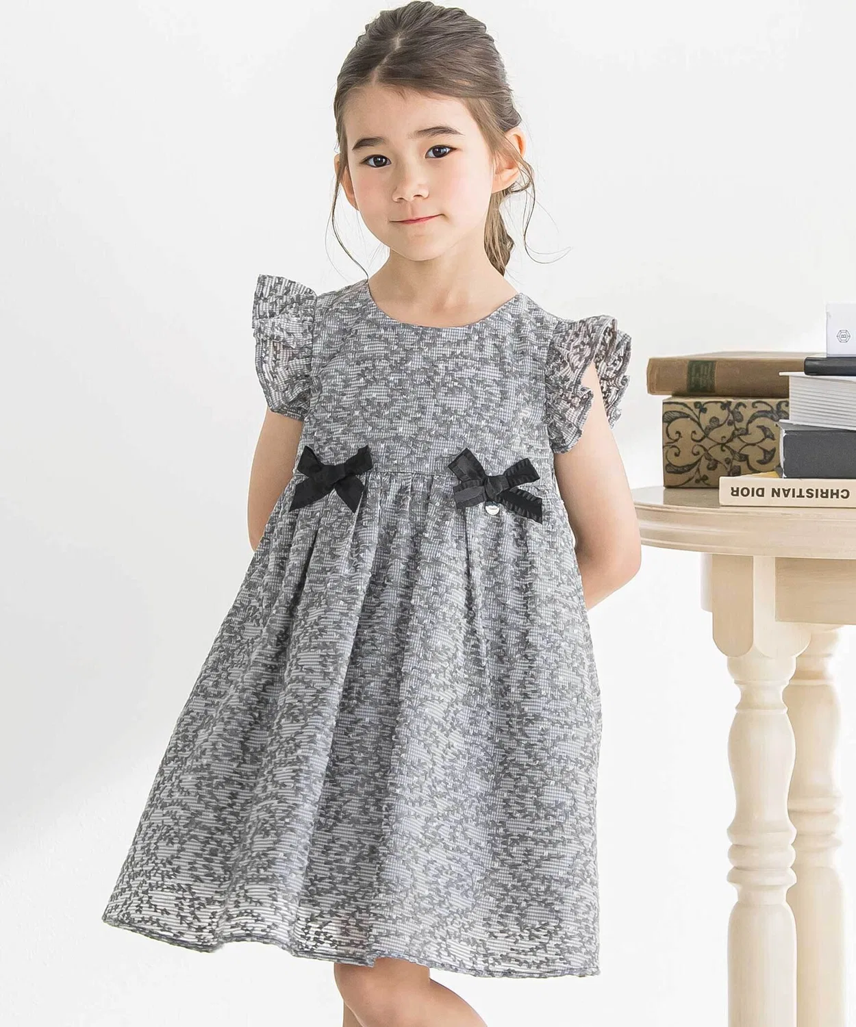 Детское платье для девочек с вышивкой, футер, без рукавов BeBe Petits Pois Vert, Black