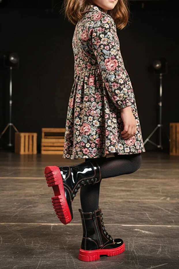 Детские ботинки для девочек на толстой подошве Bouis, Black-Red — фото 4