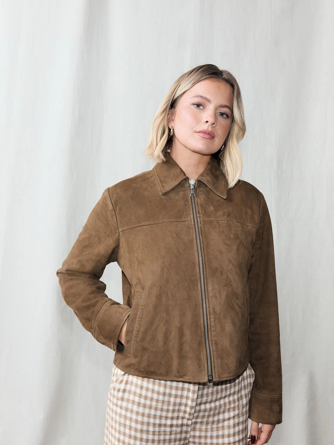 Куртка из замши, Premium Real Zip Through Next, Тауброун