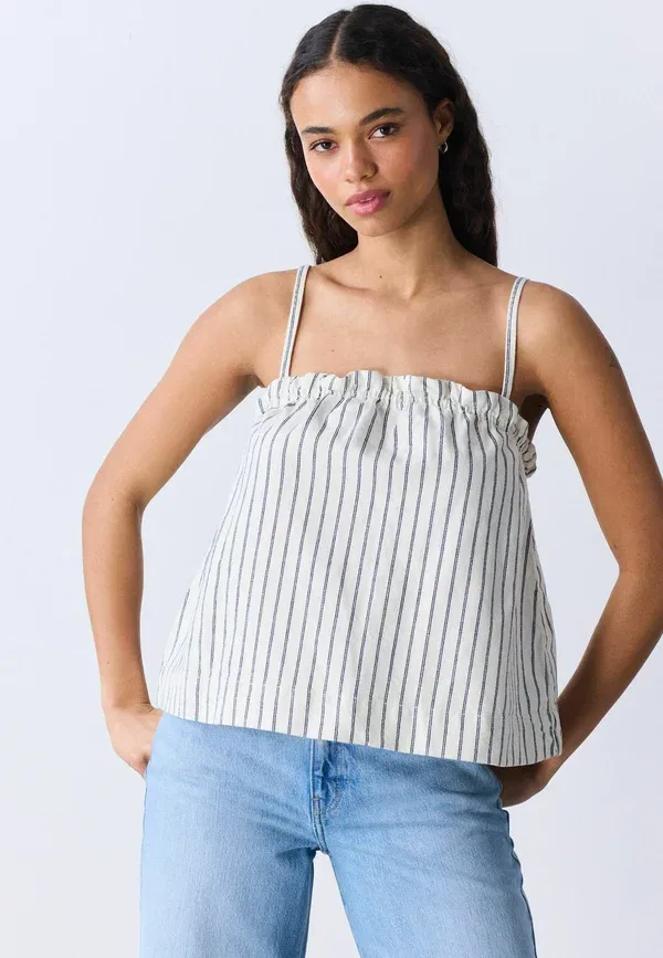 Топ с регулируемыми бретелями Petite fit - strappy denim top Next, Ecru Stripe, экрю