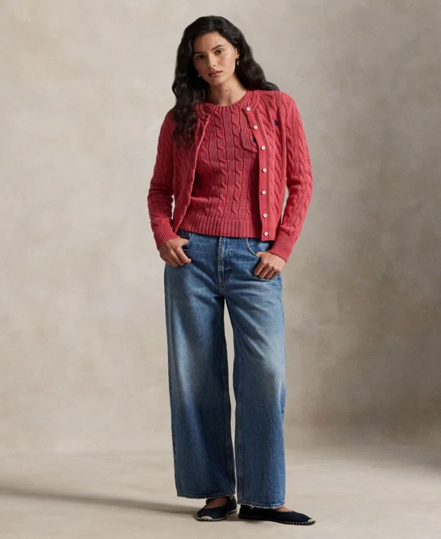 Кардиган с круглым вырезом из хлопка с косами Polo Ralph Lauren, Nantucket Red — фото 4