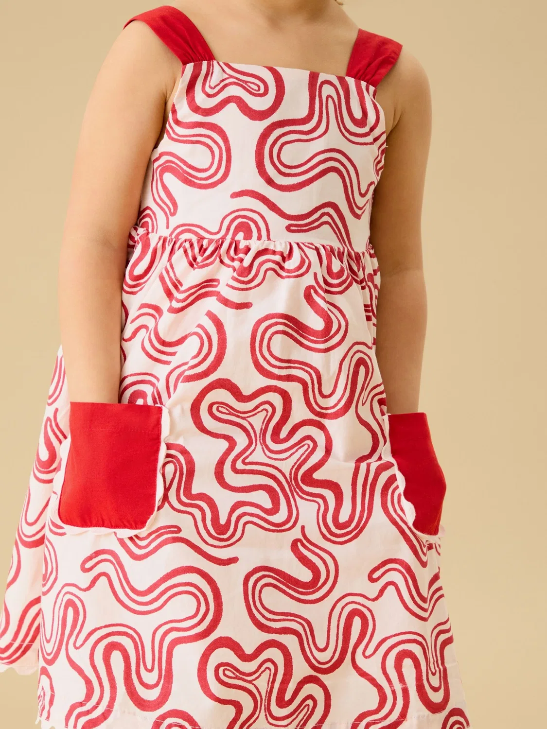Платье из хлопка KIDLY by MORI Swirl Red Dress, красное — фото 2
