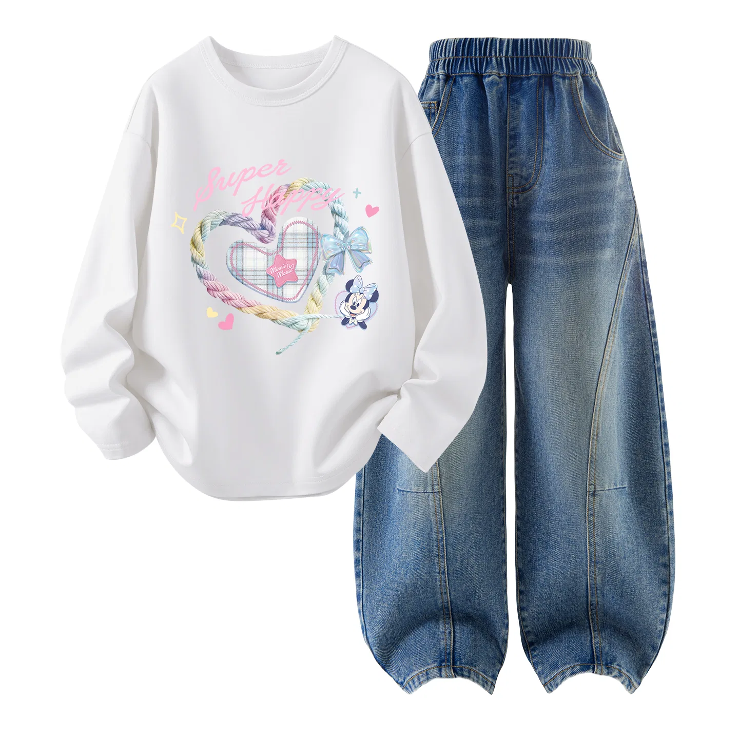 Детский спортивный комплект с круглым вырезом Casual Sportswear Disney, DiCai Water Light Pink + Solid Color Denim Blue — фото 4