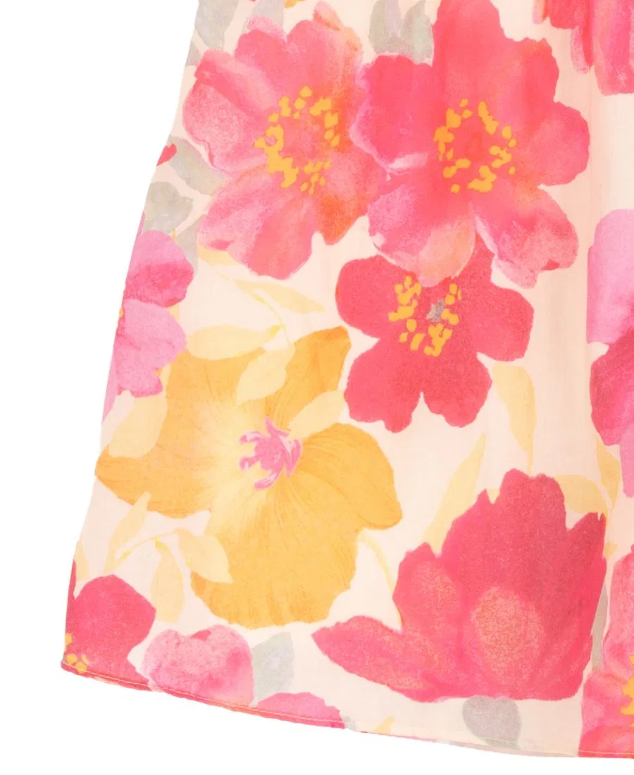 Платье с цветочным принтом, без рукавов, модель Printed Floral Ruched Bust Flutter Strap Tie Back Rare Editions, Orange — фото 3
