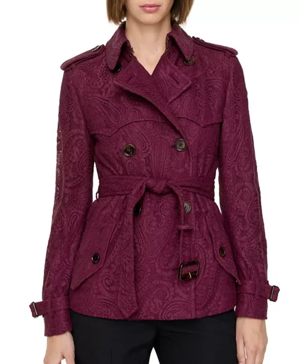 Женское пальто-тренч с кружевным пейслийским узором Foxfield Burberry, Allium Purple