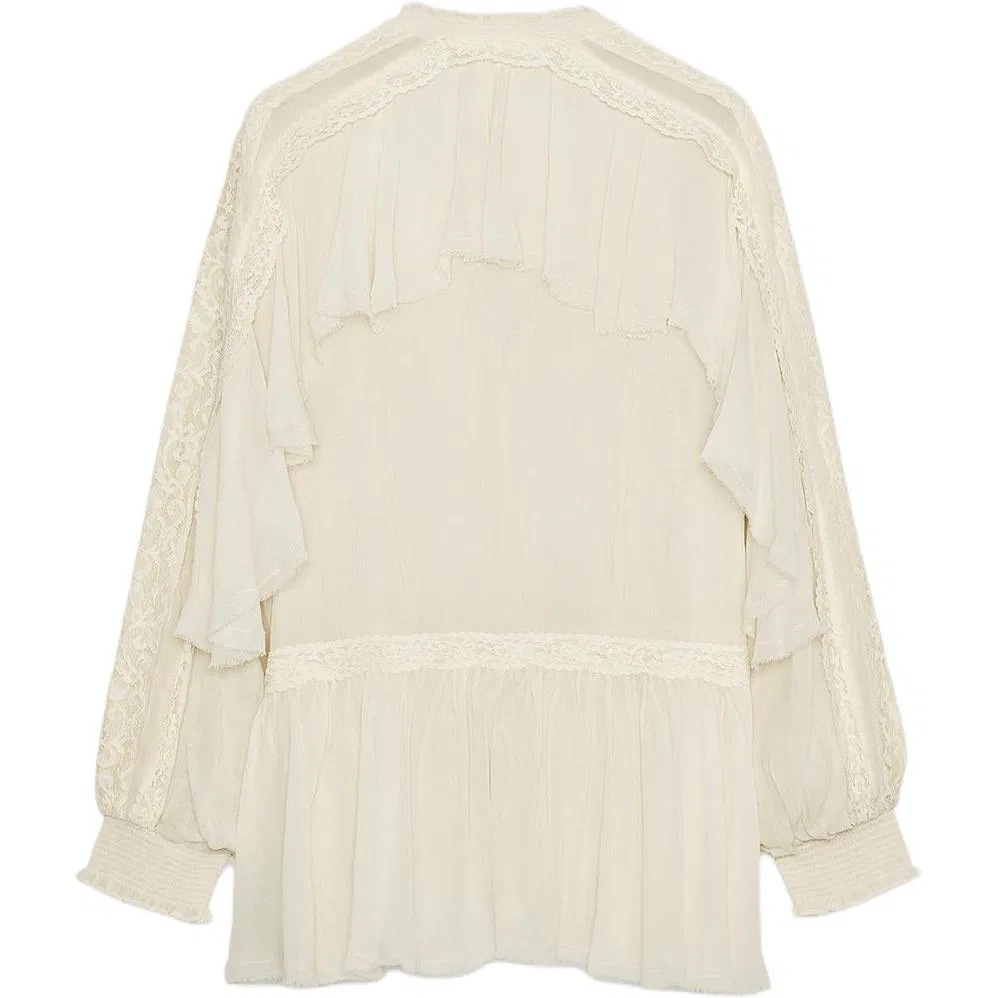 Женская рубашка с круглым вырезом, белая, ZARA, Raw White — фото 3