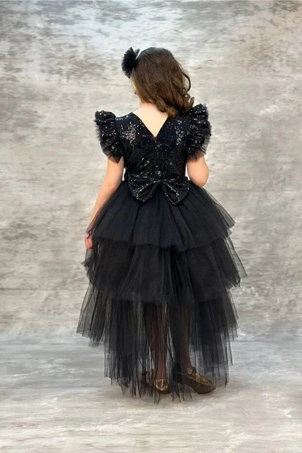 Детское платье для девочек с пайетками Hayal Model Abiyekids, Black — фото 3