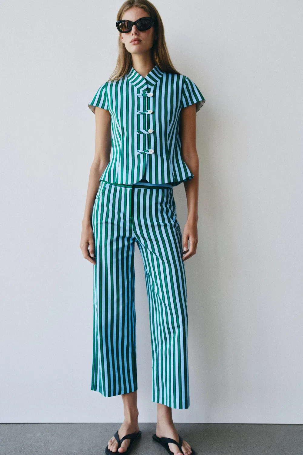 Полосатый топ с застежкой-бабочкой ZARA, Multicoloured