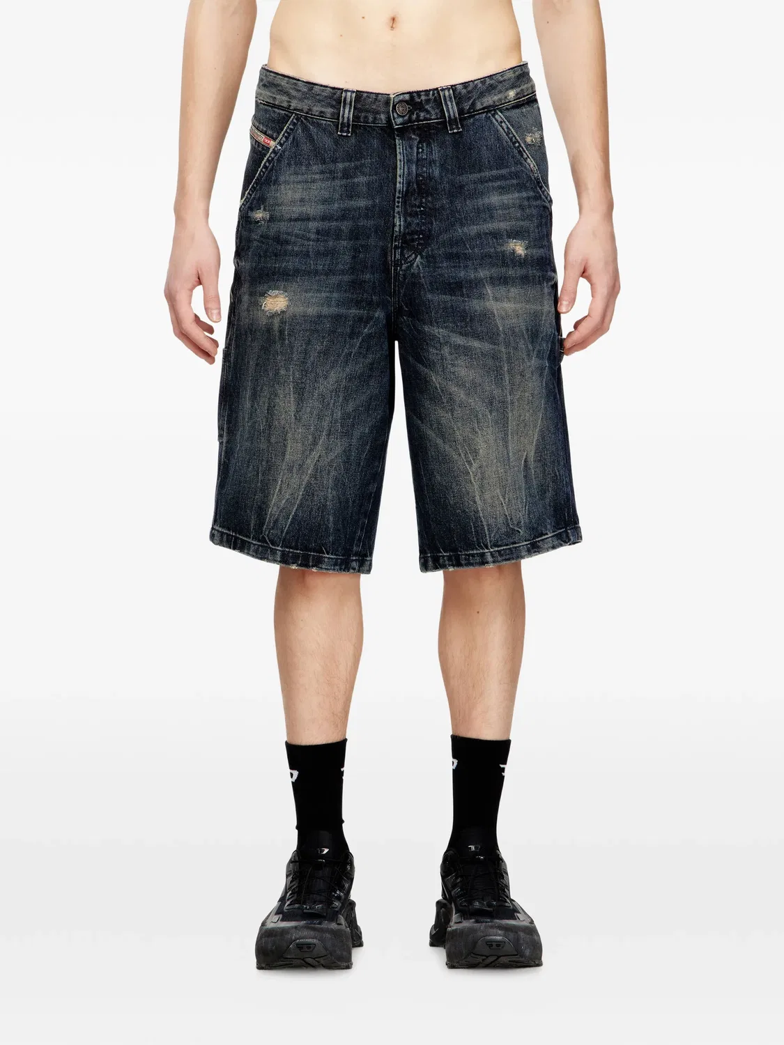 Джинсовые Cargo Шорты На Кнопках Diesel, синий — фото 2