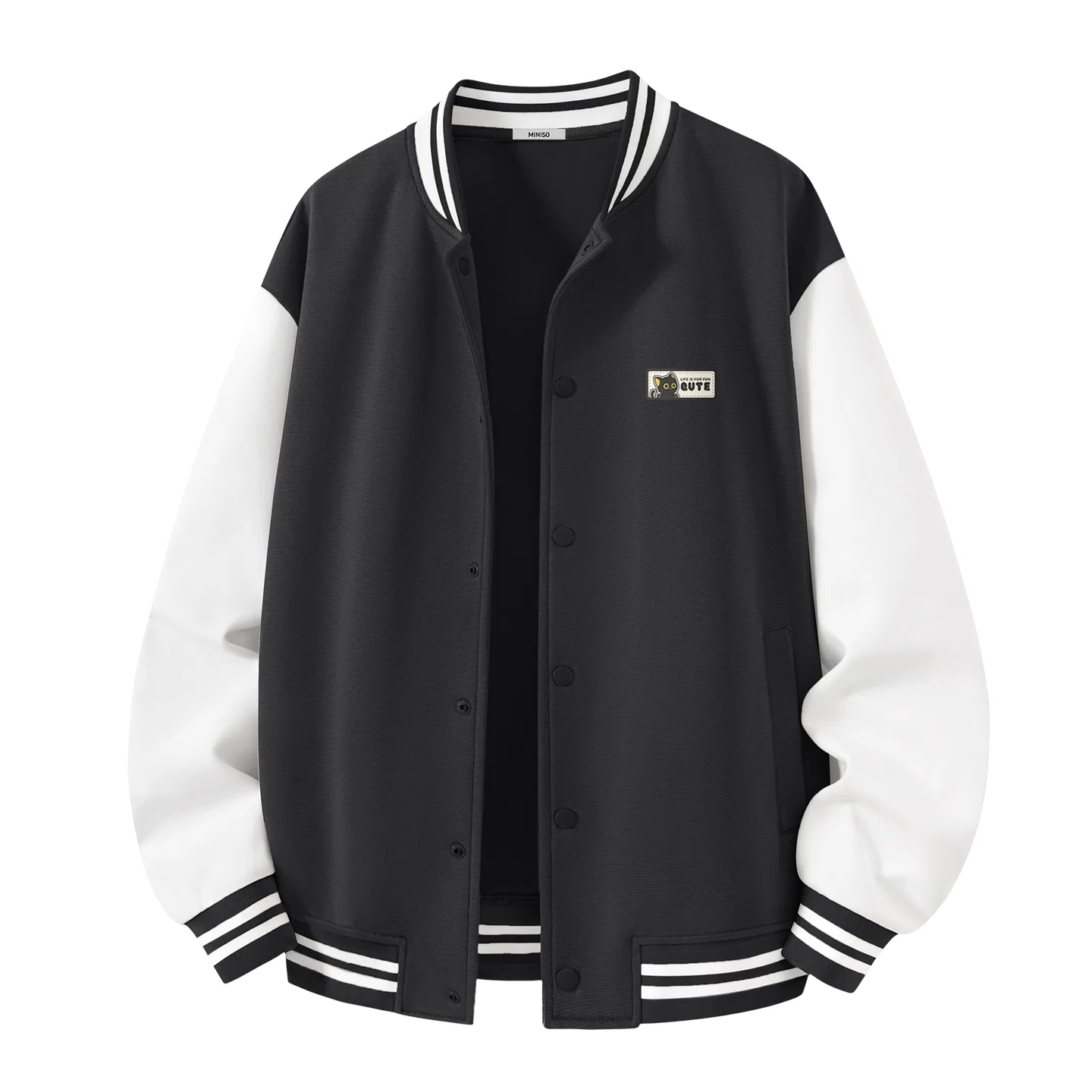 Детская бейсбольная куртка с принтом кота MINISO, Heavyweight Baseball Collar Dark Gray