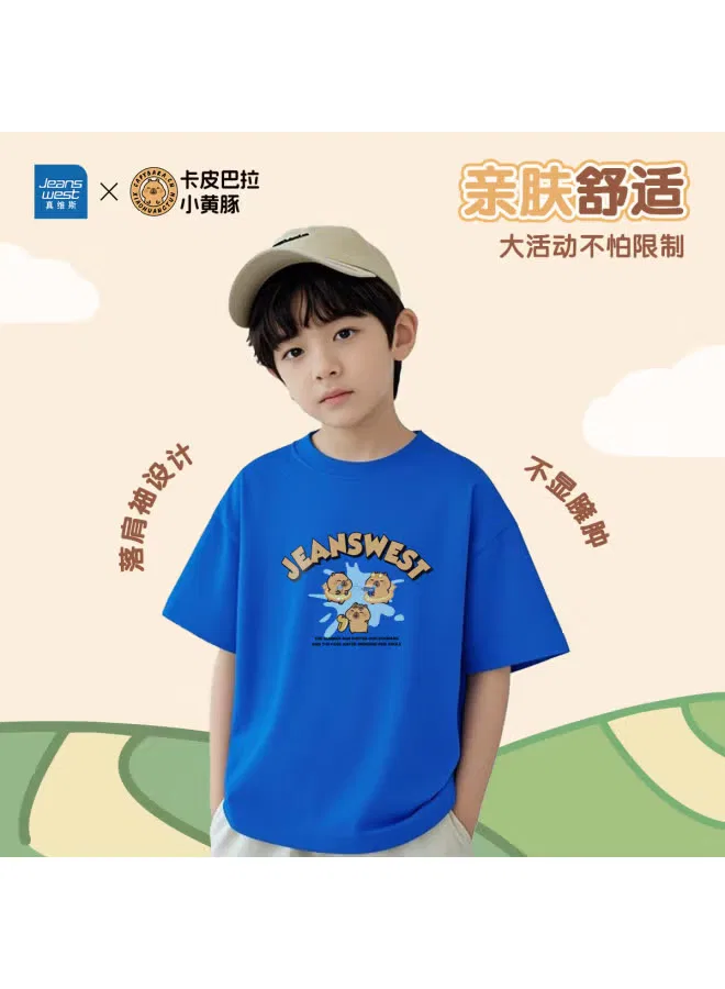 Футболка с принтом унисекс для детей Capybara x little yellow dolphin co-branded collection summer 2025 Jeanswest, розовый — фото 4