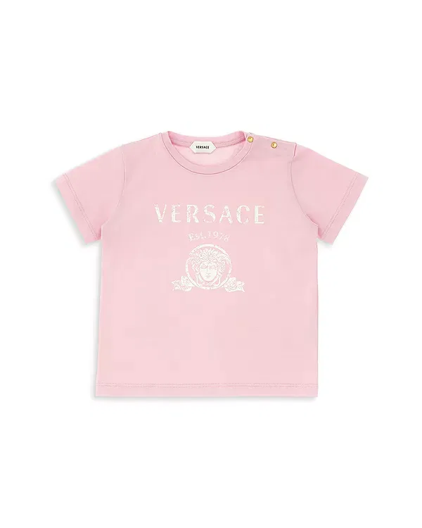 Детская футболка с принтом Versace, Pastel Pink+White
