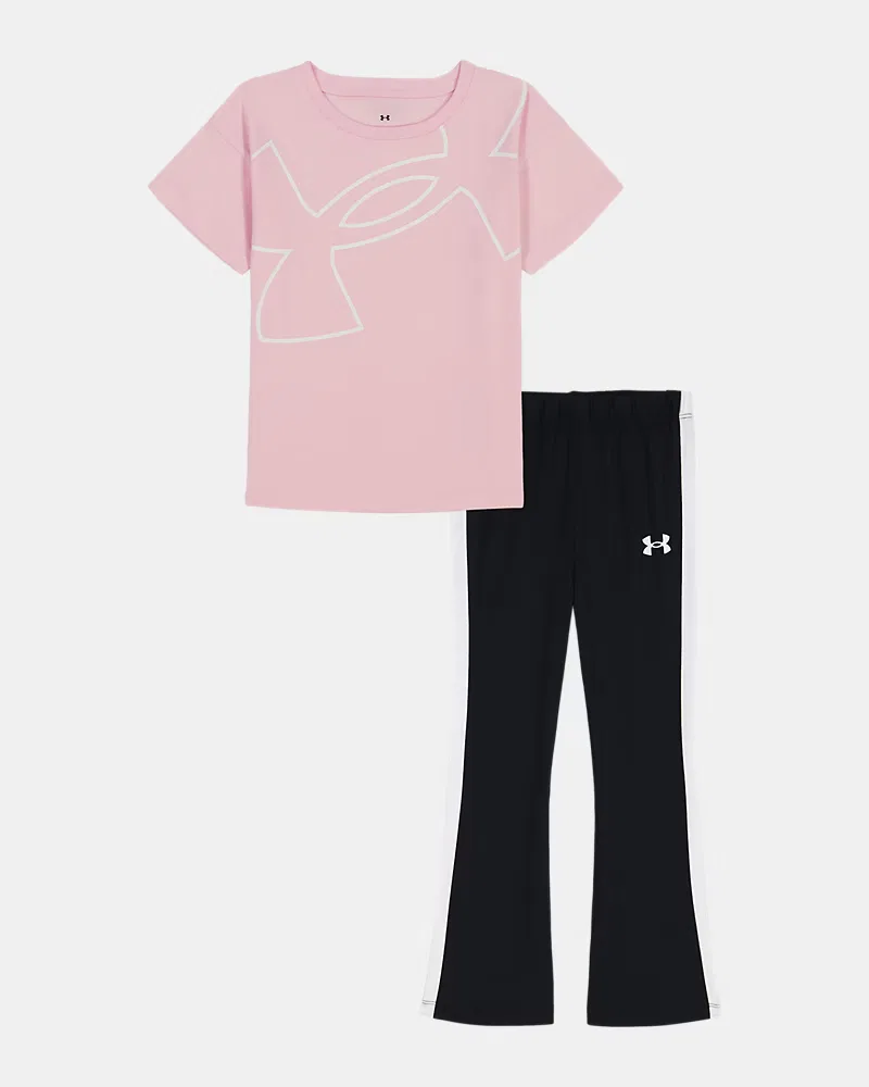 Комплект из футболки и йога-штанов для девочек, быстросохнущий, UA Big Logo UnderArmour, Prime Pink/White