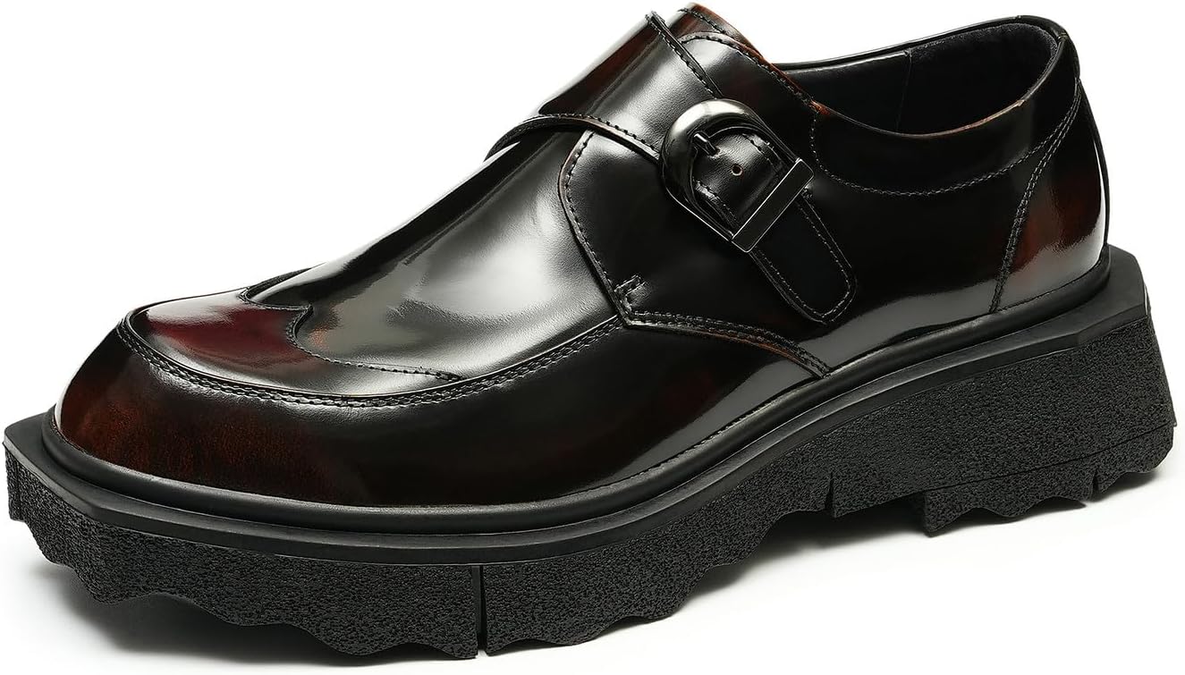 

Мужские слипоны Santimon, повседневные туфли-лоферы из лакированной кожи с ремешком-монком, модные туфли для выпускного вечера, свадьбы, деловые, удобные с толстой подошвой для ходьбы, коричневый