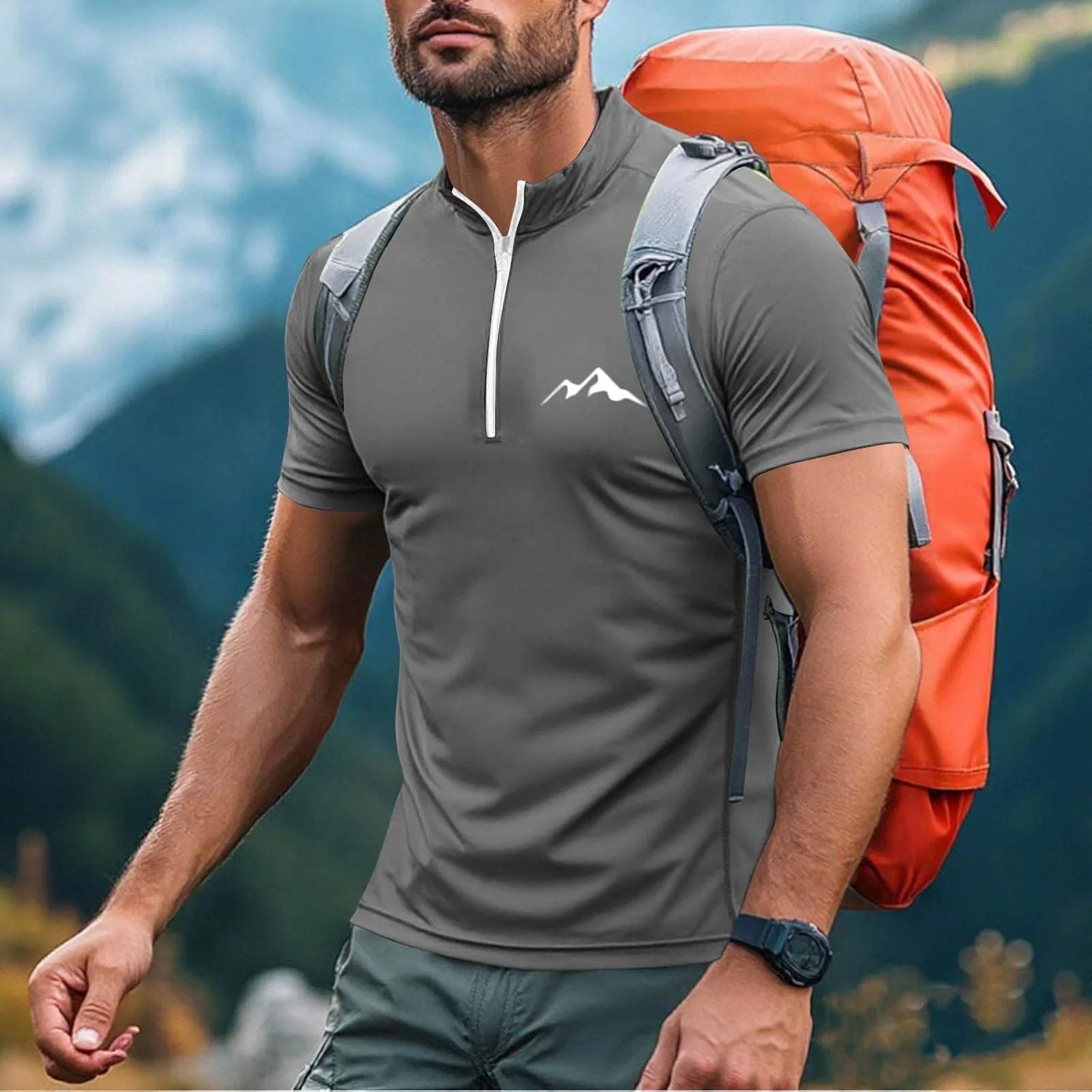 Мужская атлетическая футболка с четвертью замка Stand Collar, Dark Gray — фото 2