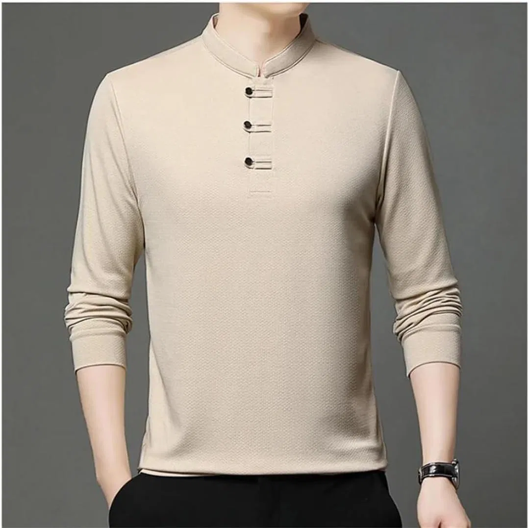Мужская футболка с китайским воротником-стойкой Slim Fit, Black — фото 2