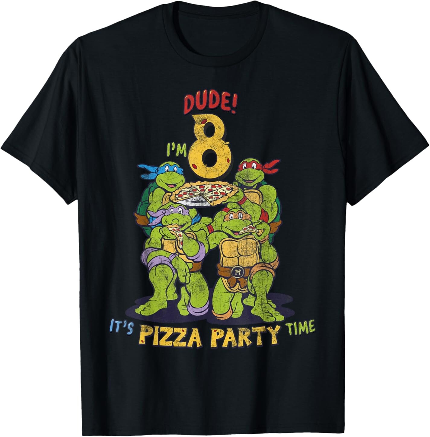 

Мужская футболка Teenage Mutant Ninja Turtles I'm 8 Dude Pizza Birthday Party, черный