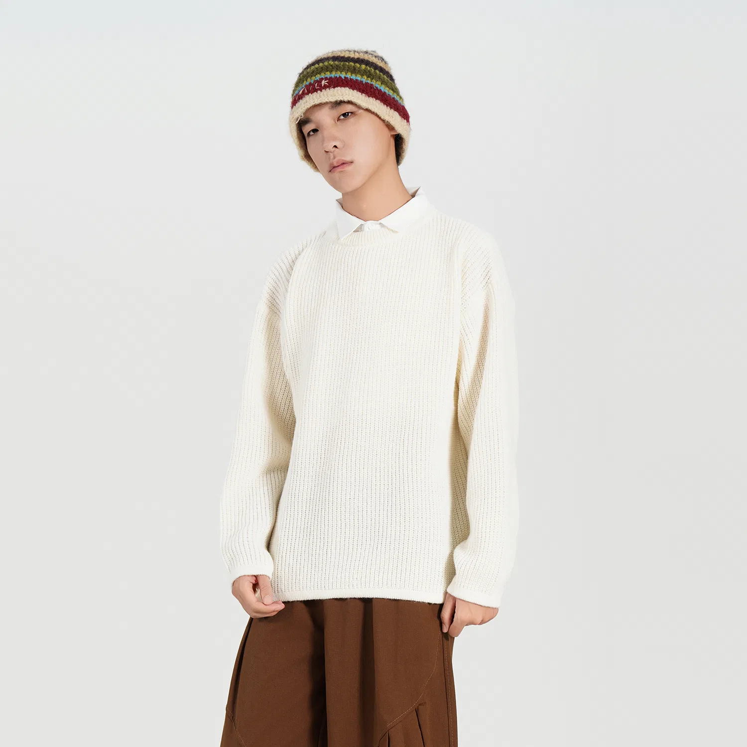 Детский свитер с лацканом и воротником-стойкой Mock Two Piece, PAL ONGACO, White — фото 4