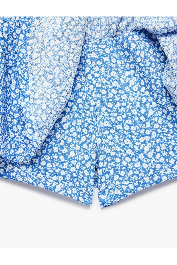 Детские шорты для девочек с принтом Bowknot floral patterned pleated blue girls' shorts 6skg40177ak Koton, Blue Patterned — фото 4