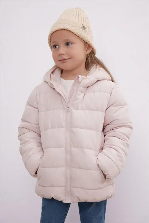 Детское пальто для девочек с капюшоном водонепроницаемое Defacto, Light Pink