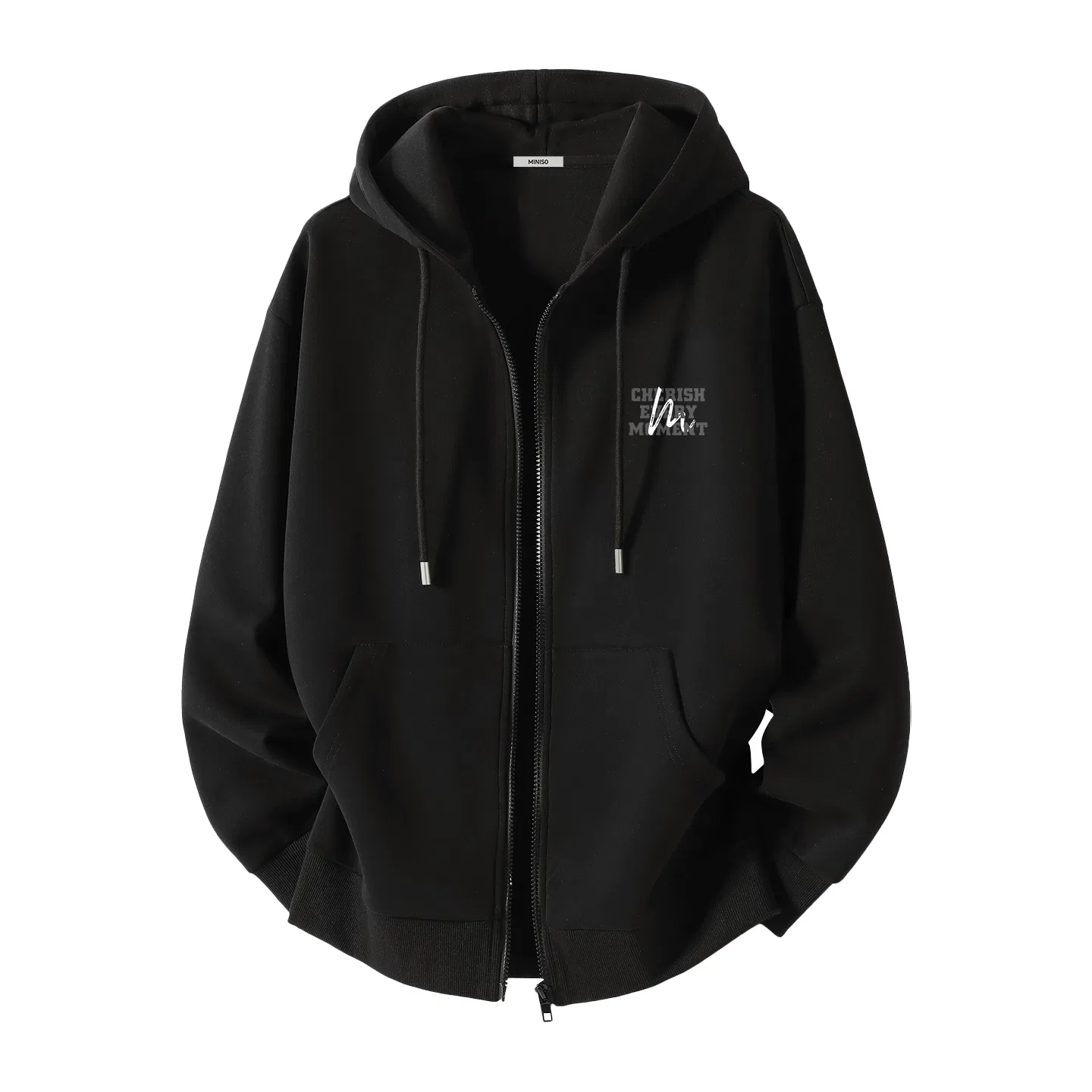 Детское худи-кардиган на молнии MINISO, Heavyweight Cardigan, Black (with White and Gray Letter Chest Label)
