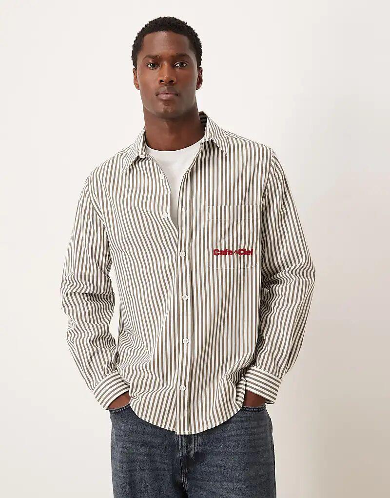 

Свободная рубашка из поплина ASOS DESIGN с вышивкой на груди в коричневую полоску