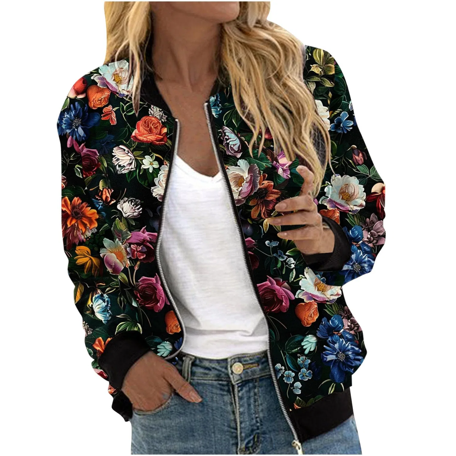 Женское пальто с принтом Black Bomber Jacket, 05 nero