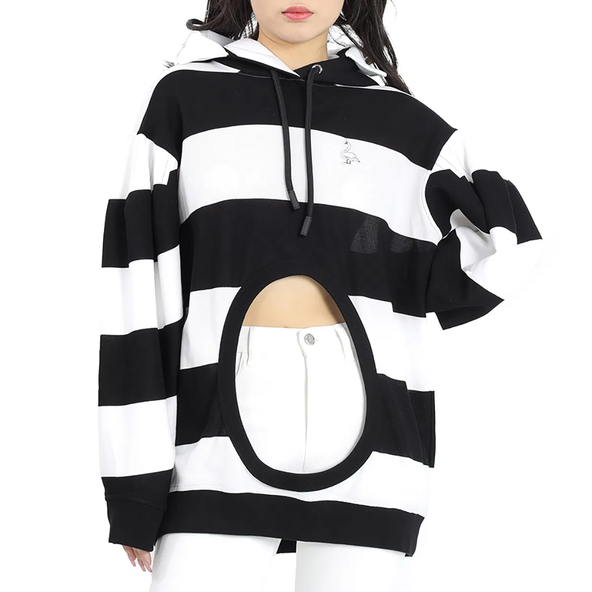 Худи с вырезом и полосатым принтом Cut-out Detail Striped Cotton Hoodie Burberry, Black