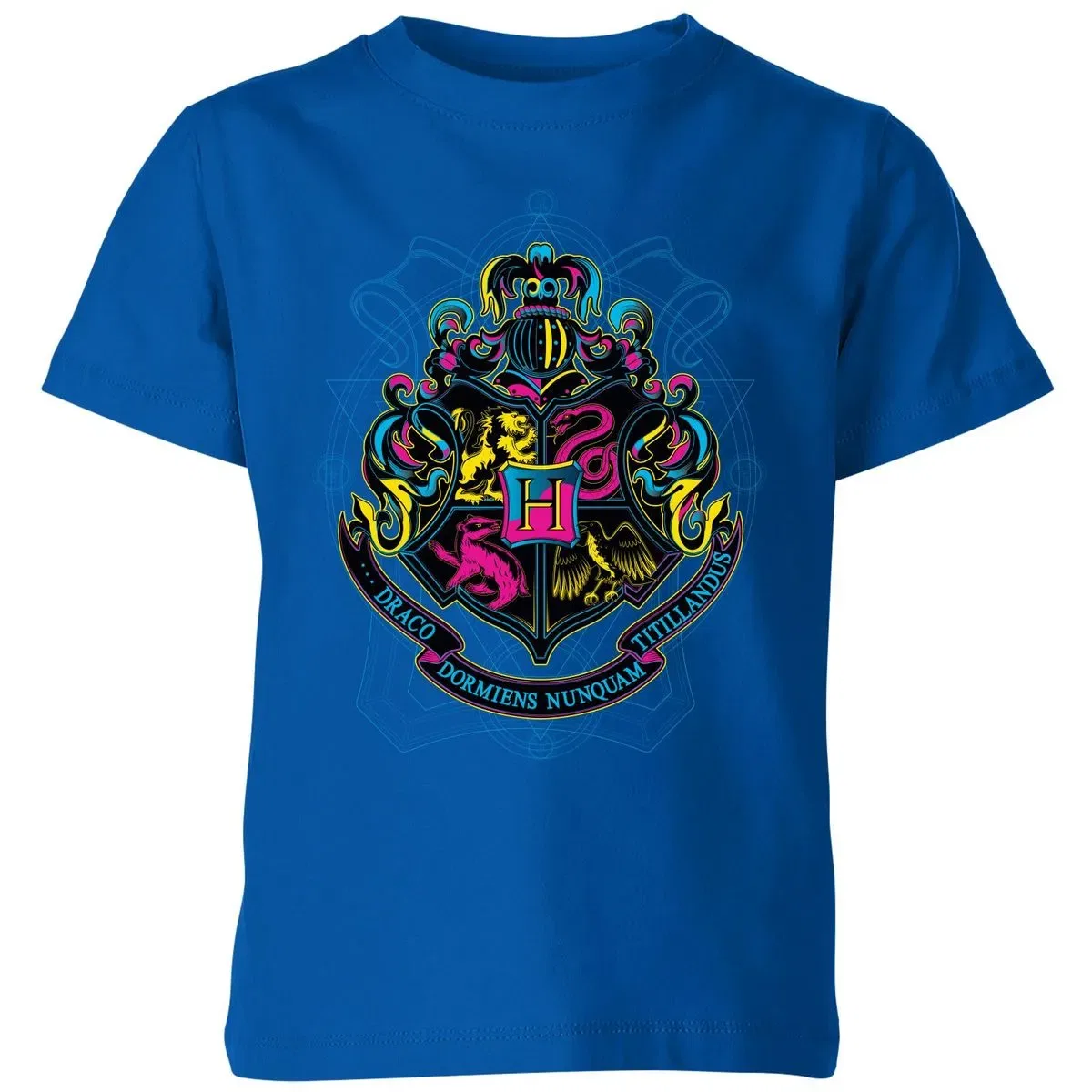 Детская футболка с принтом Harry Potter Hogwarts Neon Crest Zavvi, Blue