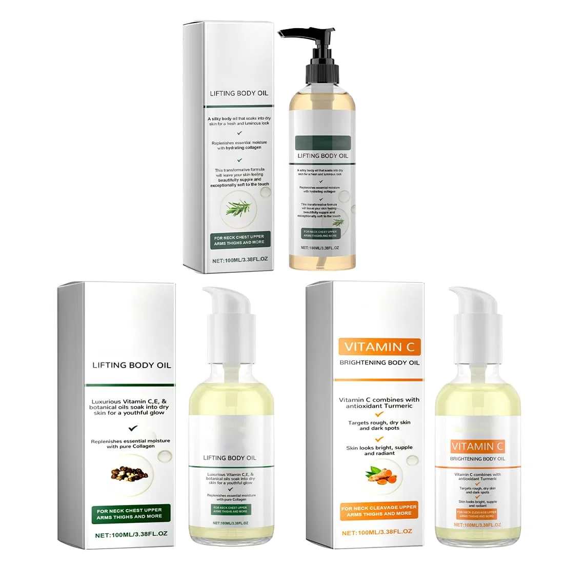 Масло для тела коллагеновое, MEIION, 3 предмета, 300 мл, Straffendes Kollagen+Kollagen+Vitamin C