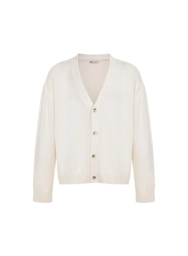 Кардиган с длинным рукавом V-образным вырезом Zara, белый — фото 2