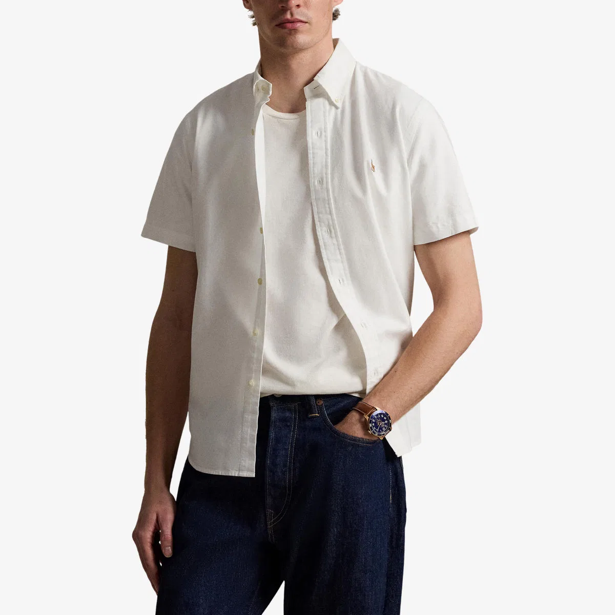Хлопковая рубашка-оксфорд с вышитым логотипом Polo Ralph Lauren, белый — фото 3