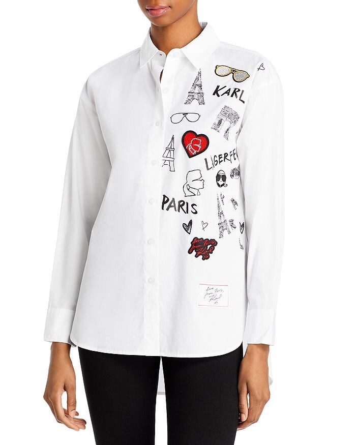 

Рубашка из хлопка с нашивками KARL LAGERFELD PARIS, белый