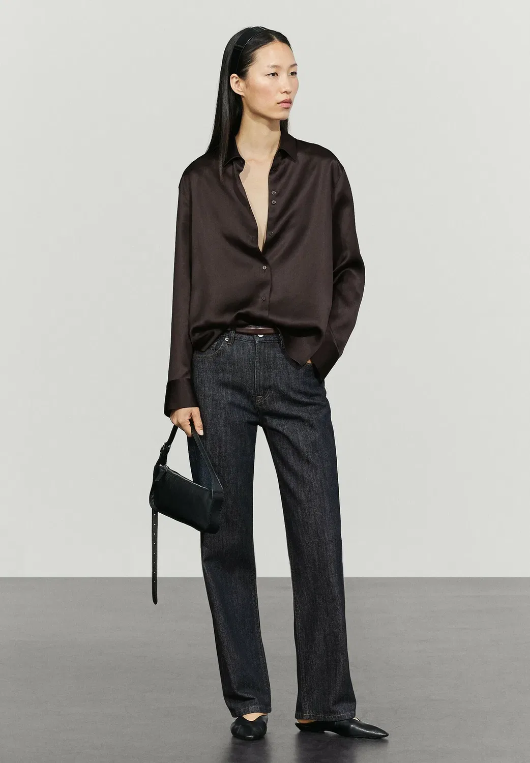 Блузка на пуговицах Massimo Dutti, Dark Brown — фото 3