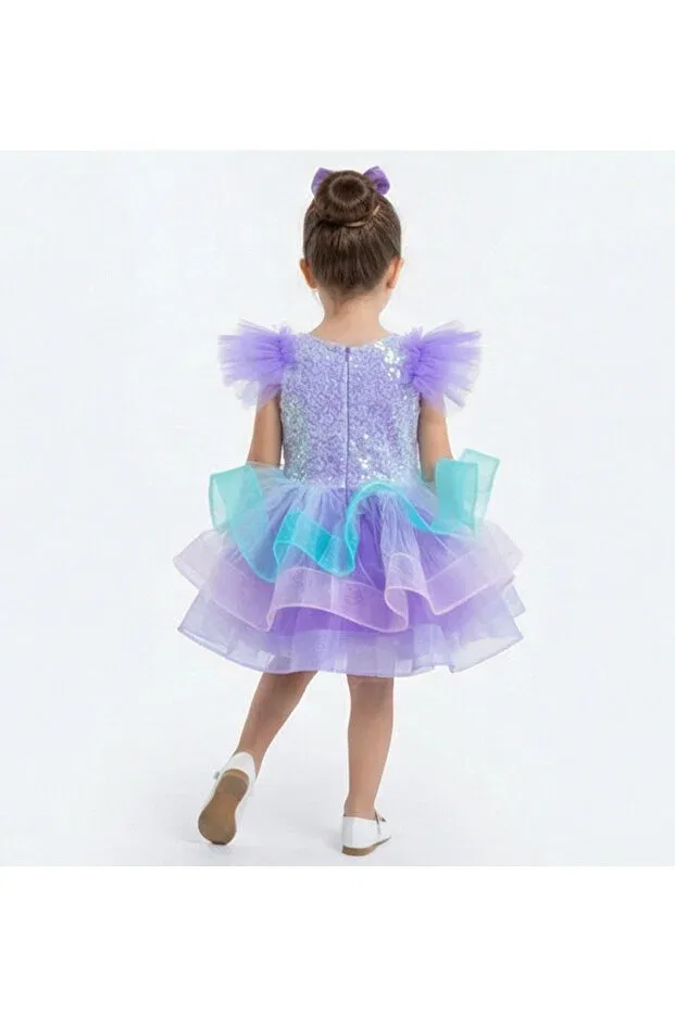 Детское платье для девочек с принтом lilac sea concept figure embroidered double shoulder fluffy Ellussi, Multicolor — фото 3