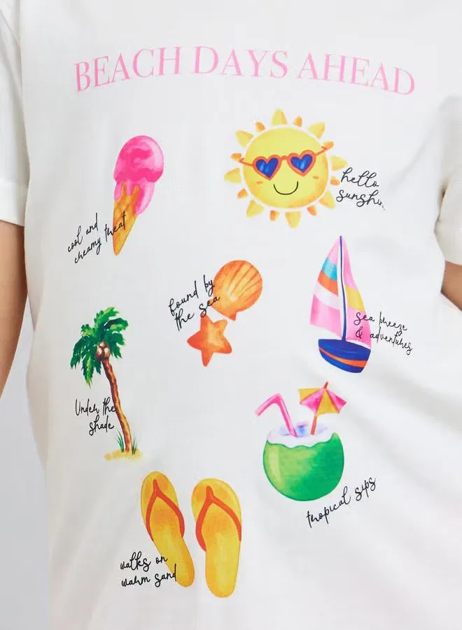 Комплект пижамы с принтом пляжных дней, модель Beach Days, Styli, мультиколор — фото 4