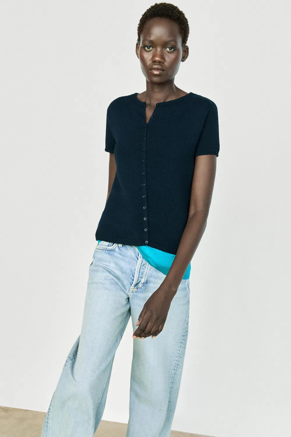 Кардиган Massimo Dutti Cotton Silk Blend Knit, темно-синий