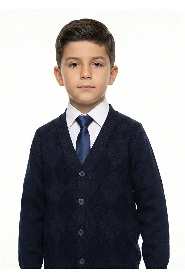 Детский кардиган с ромбовидным узором Doctor Junior, Navy Blue