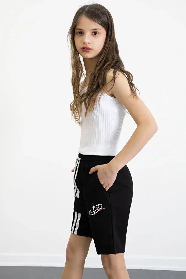 Детские шорты для девочек с принтом Black girl's shorts Cansın Mini, Black — фото 4