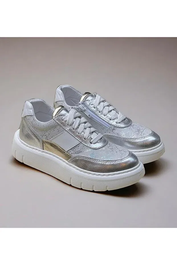 Детские повседневные туфли на плоской подошве из натуральной кожи Happy Walk, Silver