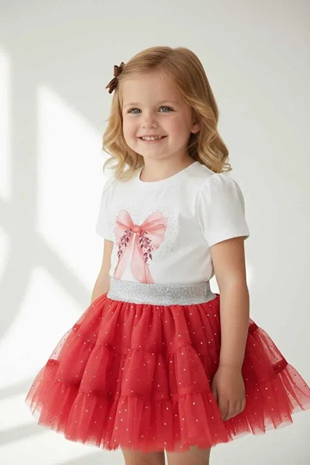 Детский комплект с принтом Stone Printed Skirt and Badi Set Viyolina, Red