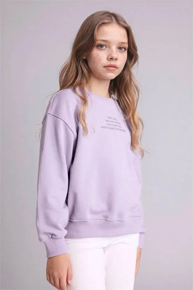 Детские свитшот для девочек с принтом Relax fit printed lilac girls' sweatshirt e6782a8/pr308 Defacto, Purple Pr308 — фото 3