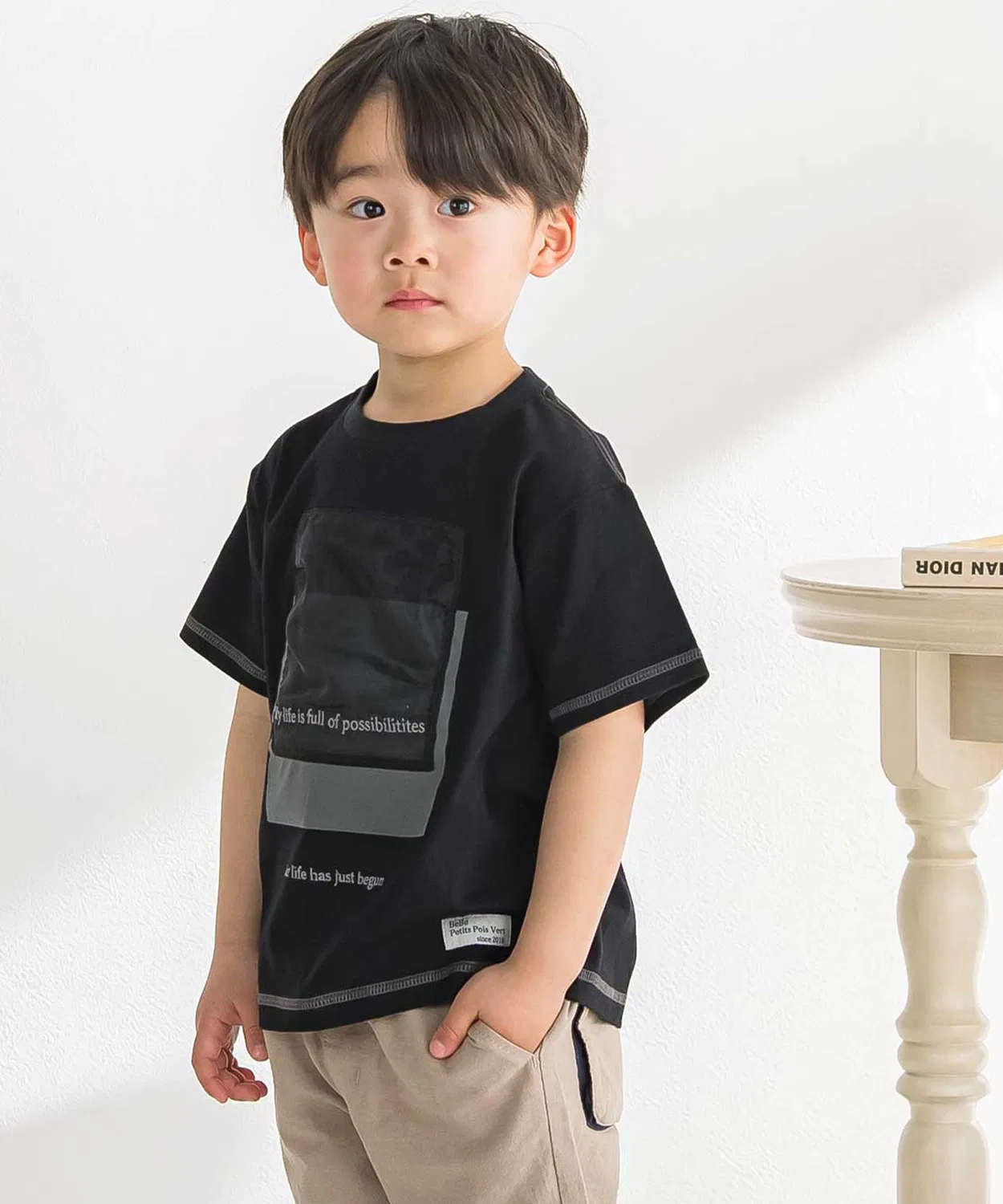 Детская футболка с органзой и вышивкой BeBe Petits Pois Vert, Black