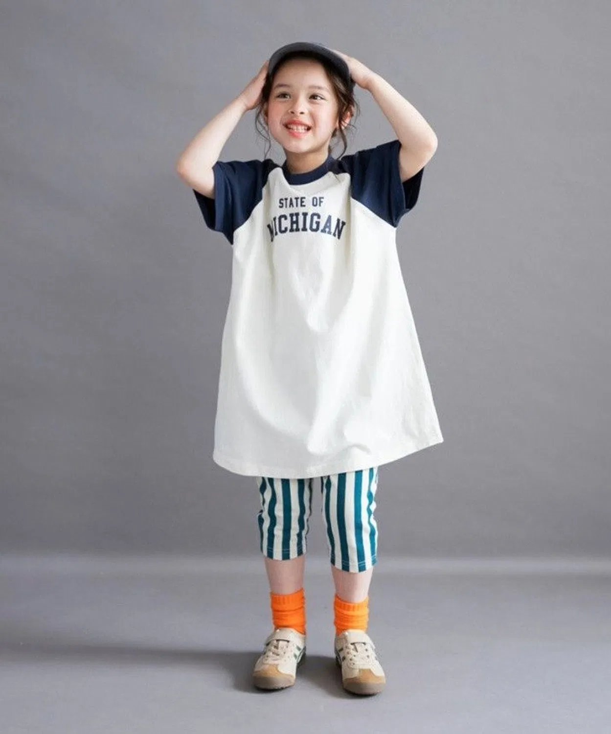 Детская хлопковая футболка-платье с принтом Raglan DRC branshes, Sax Blue — фото 4