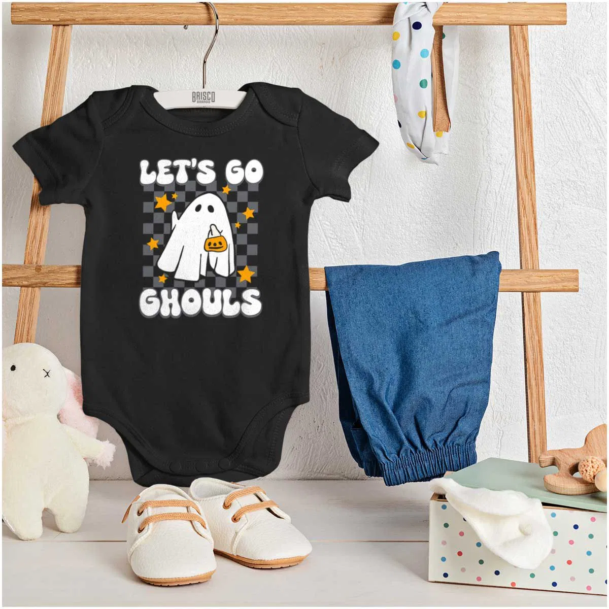 Детское боди с коротким рукавом Let's Go Ghouls Ghost Brisco Brands, Black — фото 3