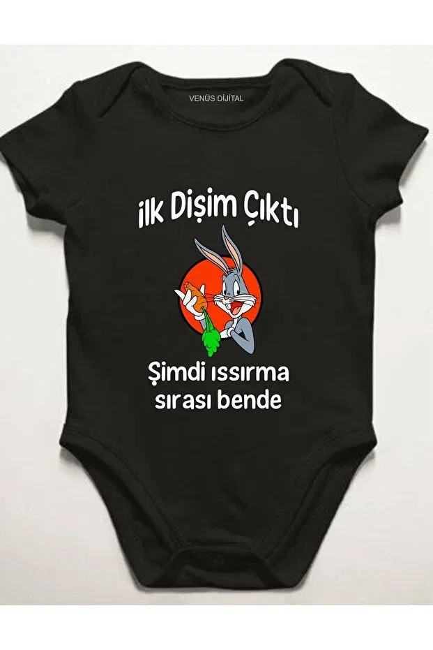 Детское боди для новорожденных с принтом Dental Bugs Bunny, Venüsdijital, Black