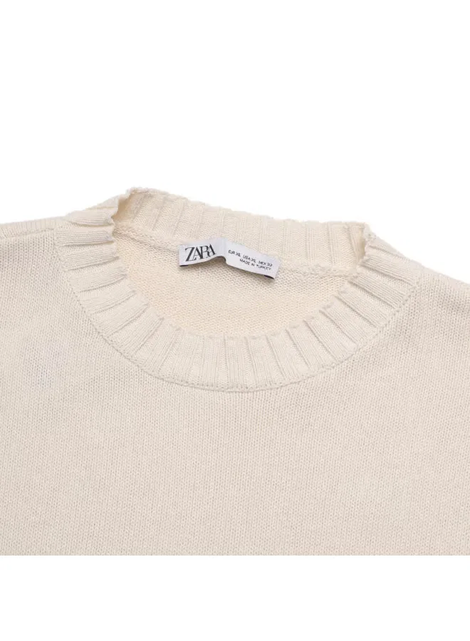 Пуловер свободного кроя с длинным рукавом Zara, белый — фото 4